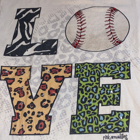 Pink Armadillos Women’s Short Sleeve Small Top w/ Rhinestones - Picture 2 of 5